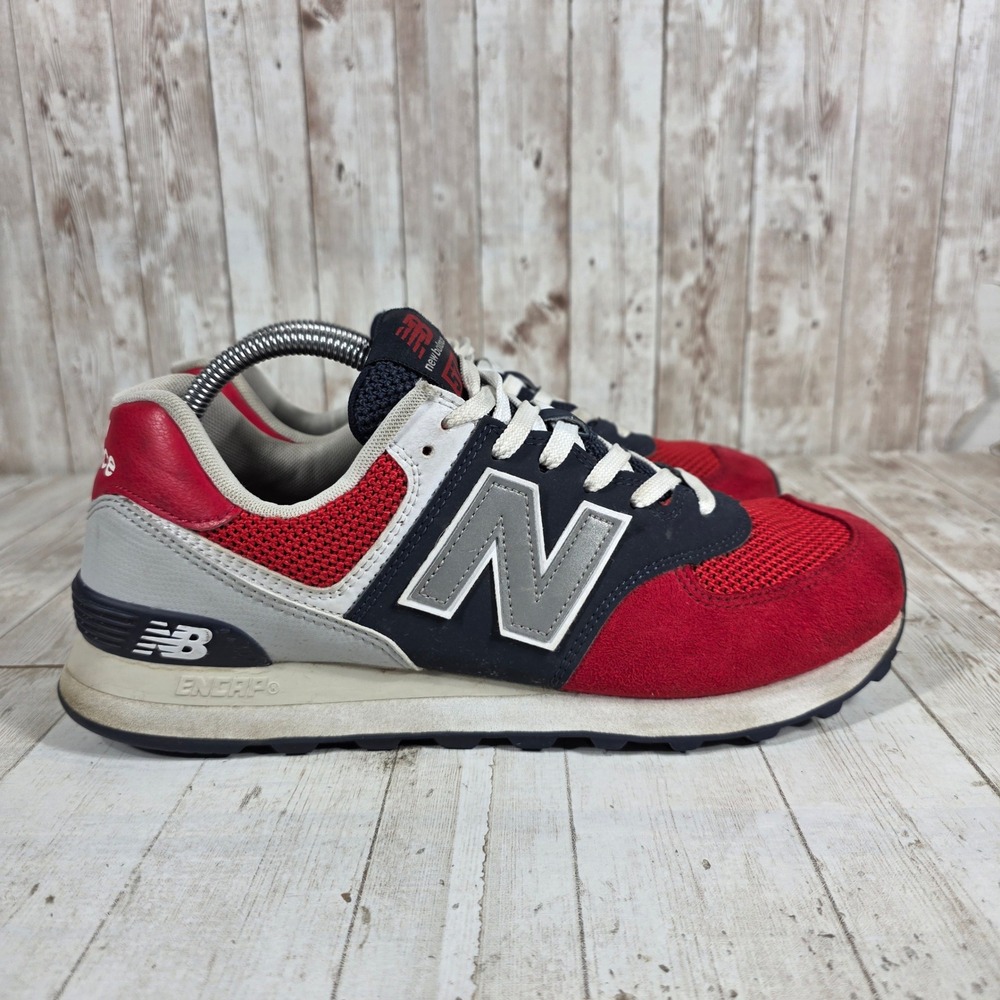 New Balance 574 Mens Sneakers Red White Navy Blue ML574SRF Size 9.5